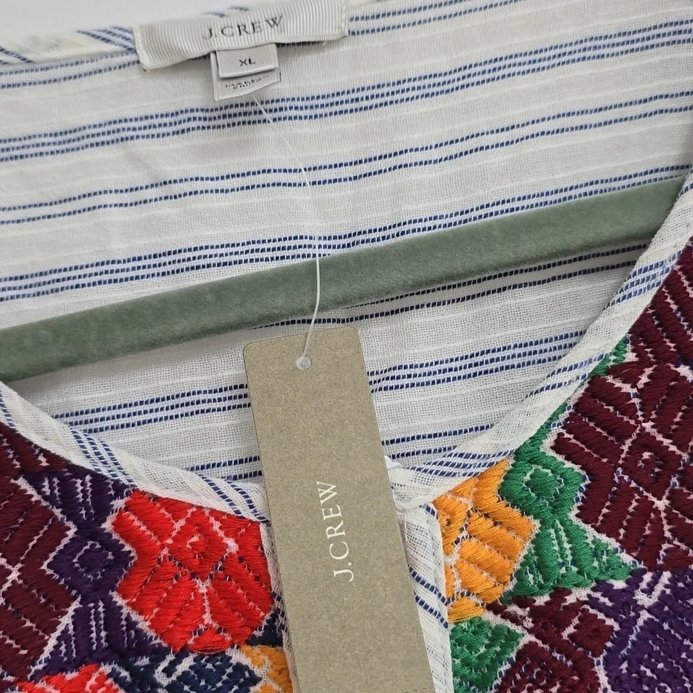 J. Crew Multicolor Embroidered Striped Tunic Dress Bohemian Style
